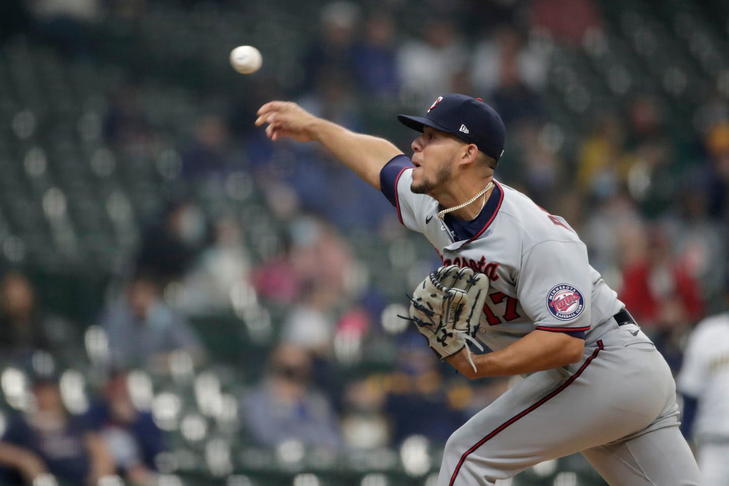 Jose Berrios pitches during the first inning of a game against the Brewers on Saturday