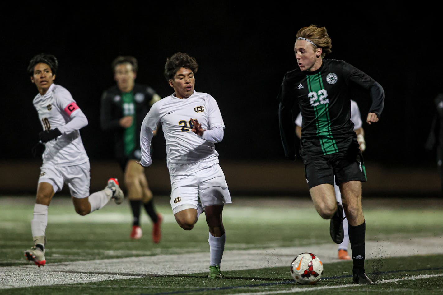 Section 4AA boys soccer final, Columbia Heights vs. Hill-Murray, 10-18-22. Photo by Mark Hvidsten, SportsEngine