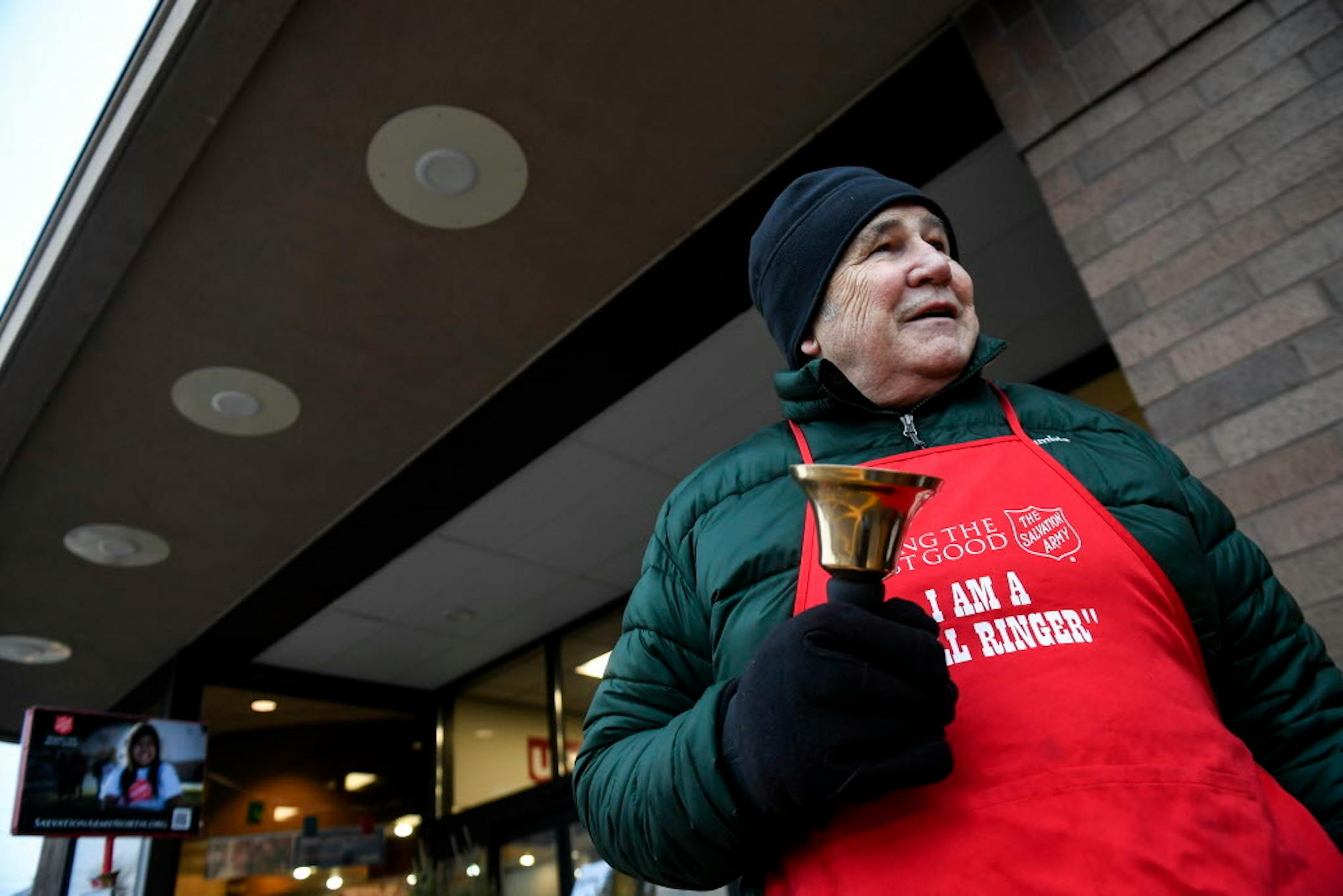 Charley Brandt, 71, rang his big brass bell at the Lunds & Byerlys in Roseville. Brandt — who is often dressed as Santa or accompanied by his Yorkipoo, Scruffy — is scheduled to ring his bell for a total of 49 hours his season.