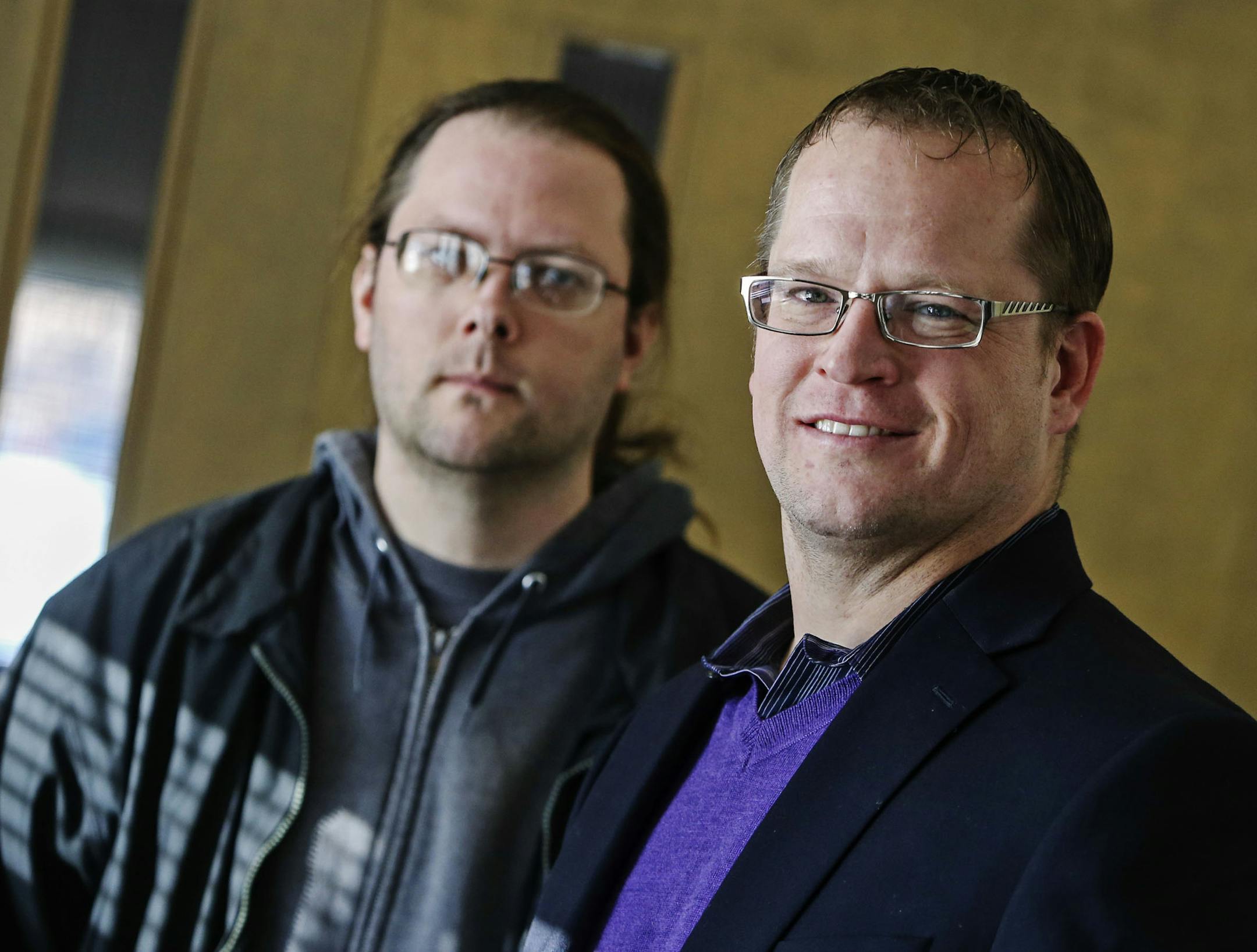 Preferred Interactive co-founders Justin Spoelstra, right, and Scott Reynolds photographed Thursday, Nov. 20, 2014, in St. Paul, MN.](DAVID JOLES/STARTRIBUNE)djoles@startribune Preferred Interactive co-founders