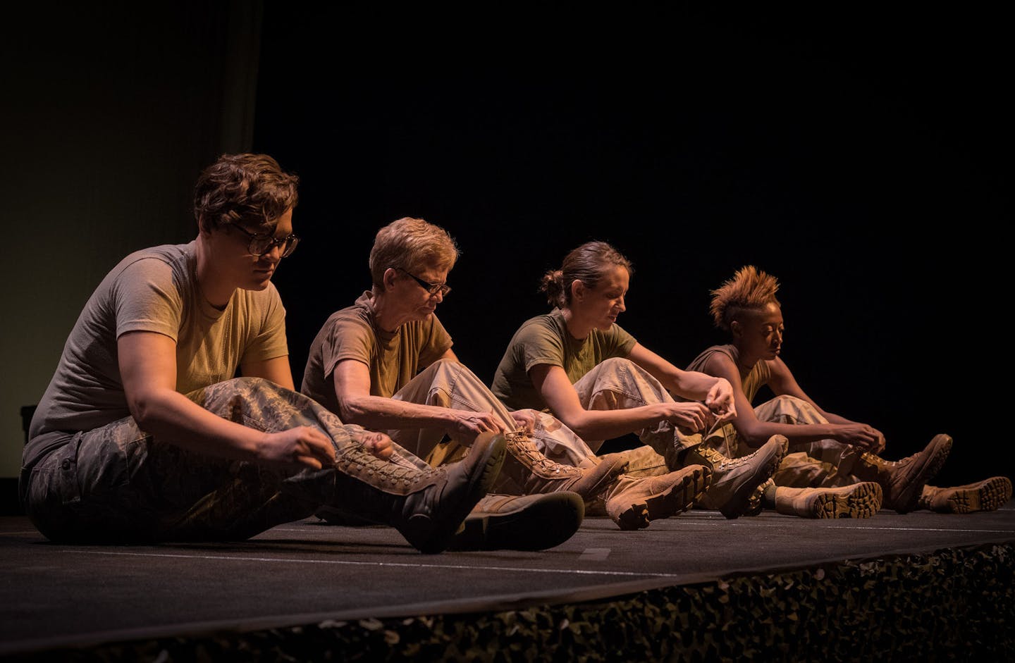 Racheal Robinson, Gretchen G. Evans, Jenn Calaway and Tabitha Nichols in The Telling Project&#xed;s production of "She Went to War," playing March 17 &#xf1; April 2, 2017 in the Guthrie&#xed;s Dowling Studio. "She Went to War" is part of the theater&#xed;s Level Nine Series. Photo: Dragons Eye