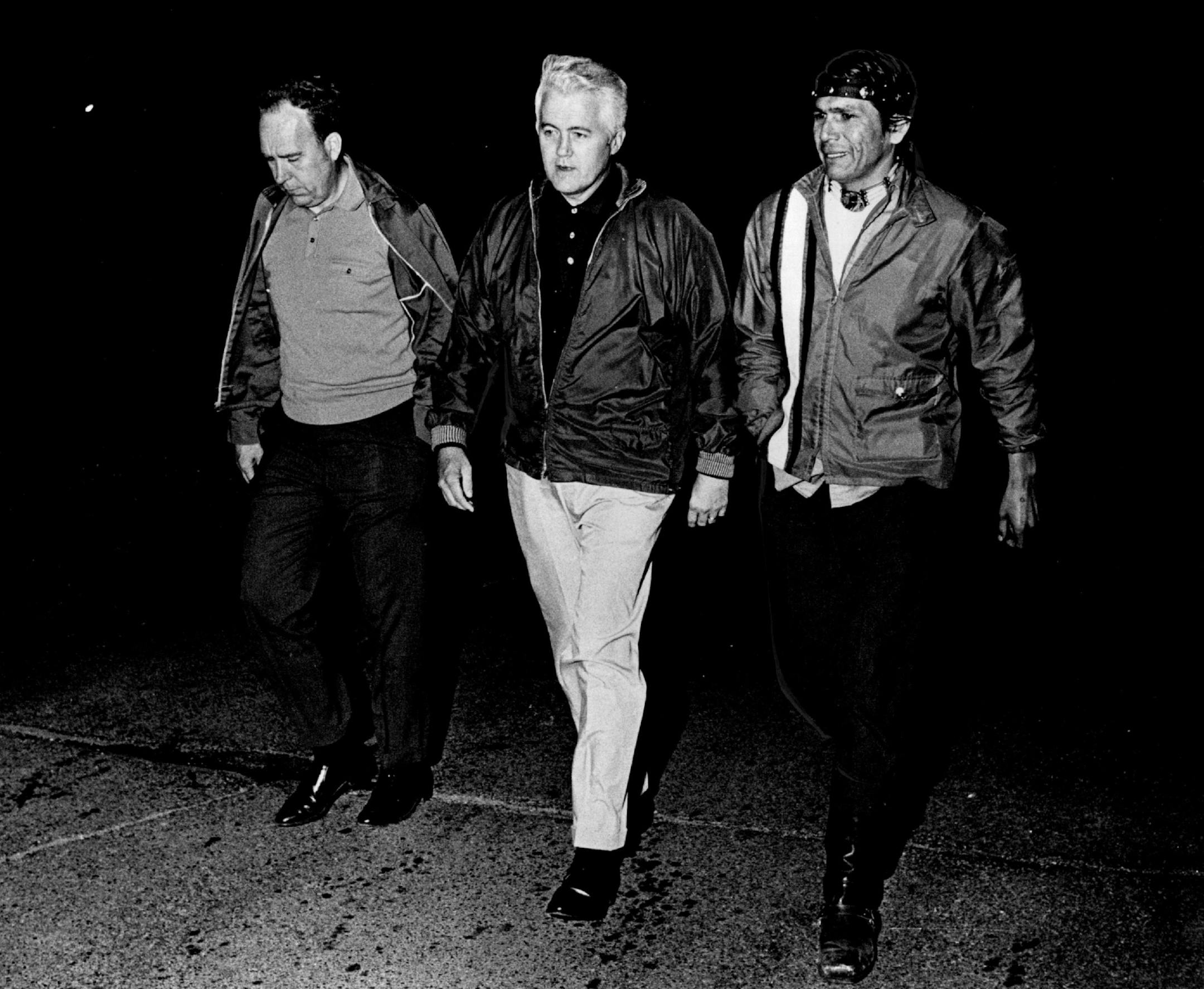 May 17, 1971: Mayor Stenvig and Dennis Banks on the way to compromise talks.