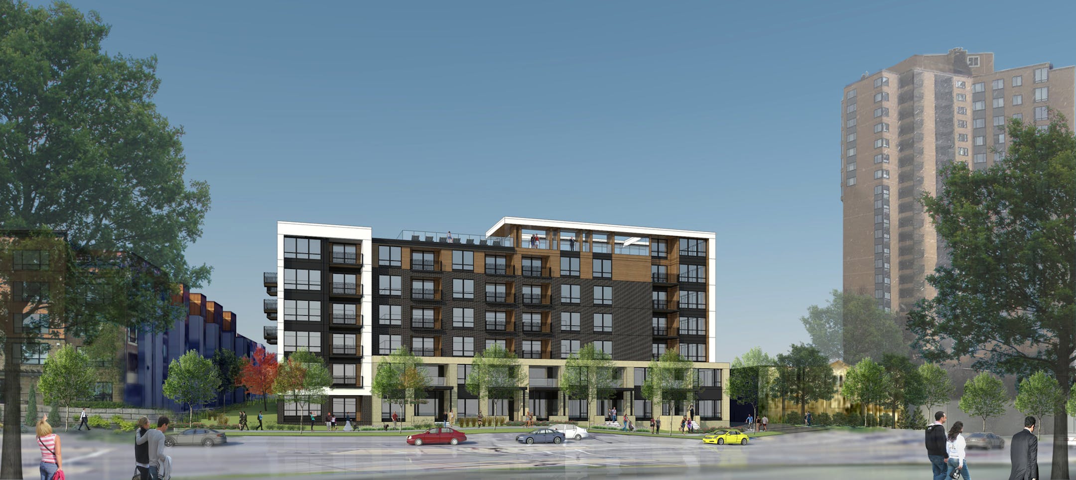 Denver developer's plans for 200 apartments or condos overlooking Lake Calhoun. This is the six-story option. ESG Architects