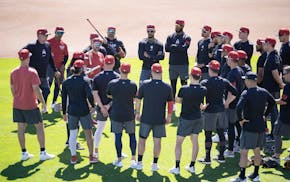 Twins bench coach Jayce Tingler gave instructions to the team on Thursday with the first game of spring training set for Friday against the University