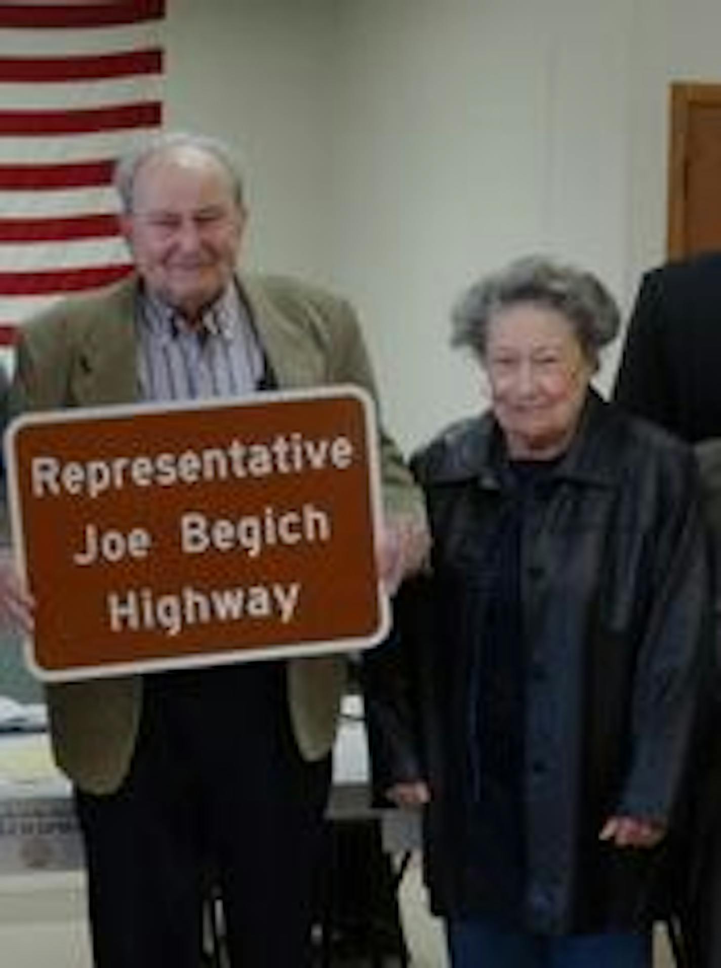 Two years ago, the section of Highway 101 that passes by Joe Begich's home was renamed in his honor. His wife, Carol, was with him at the announcement. Credit: St. Louis County