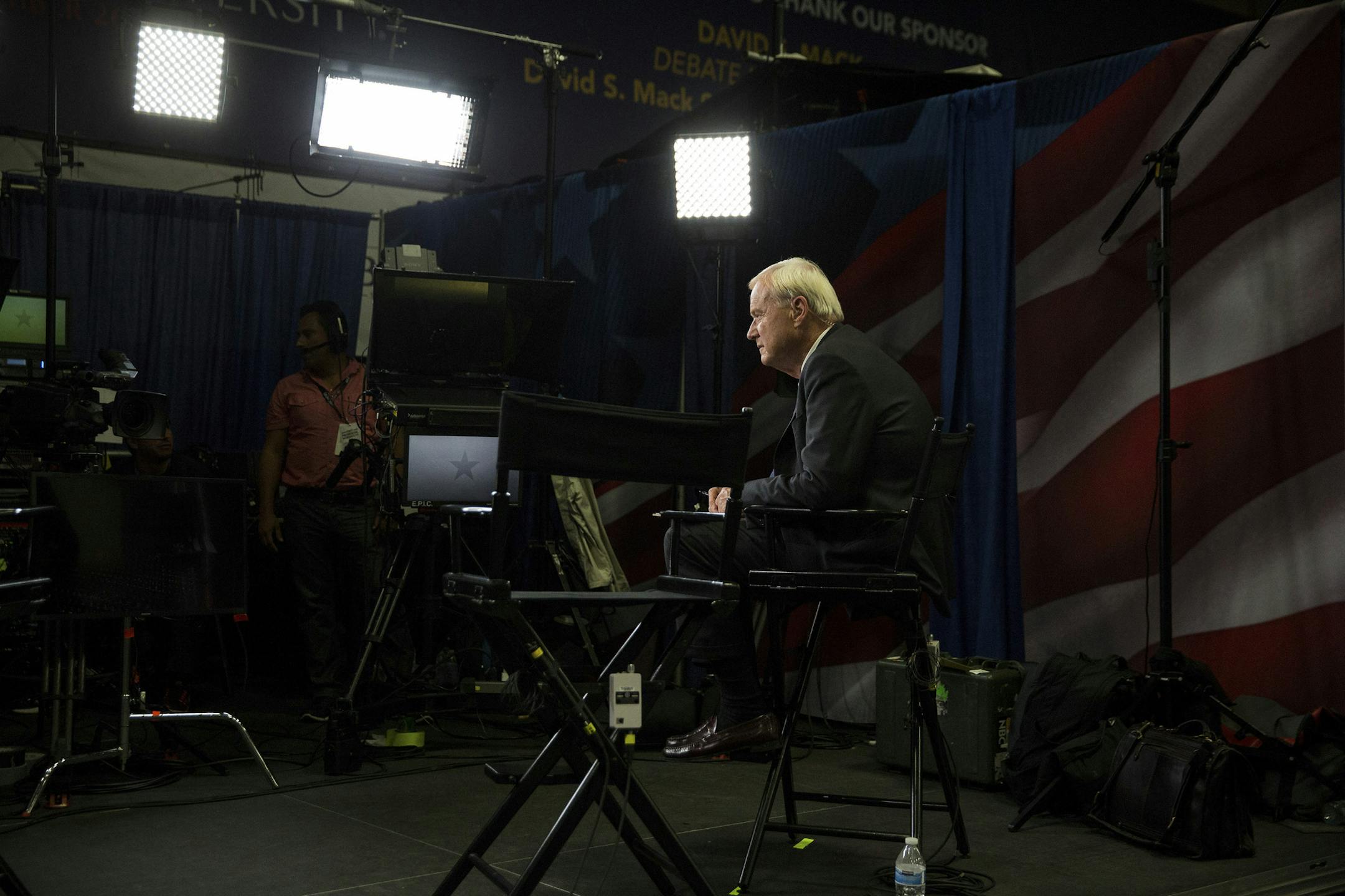 FILE -- Chris Matthews of MSNBC in the spin room after the first debate between Hillary Clinton and Donald Trump, at Hofstra University in Hempstead, N.Y., Sept. 26, 2016. Matthews, the veteran political anchor and voluble host of the long-running MSNBC talk show “Hardball,” resigned on March 2, 2020, an abrupt departure from a television perch that made him a fixture of politics and the news media over the past quarter-century. (Damon Winter/The New York Times)