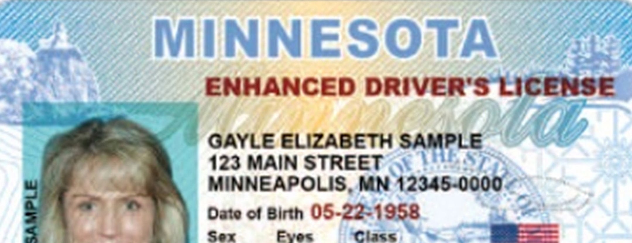 Minnesota sample identification card and drivers license. This is a sample provided by the Minnesota department of Public Safety ORG XMIT: MIN1509261615310292 ORG XMIT: MIN1605171306411468