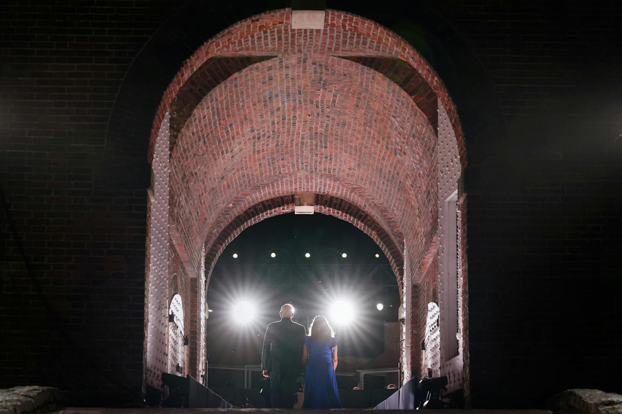 Vice President Mike Pence arrives with second lady Karen Pence to speak on the third day of the Republican National Convention at Fort McHenry National Monument and Historic Shrine in Baltimore, Wednesday, Aug. 26, 2020. (AP Photo/Andrew Harnik)