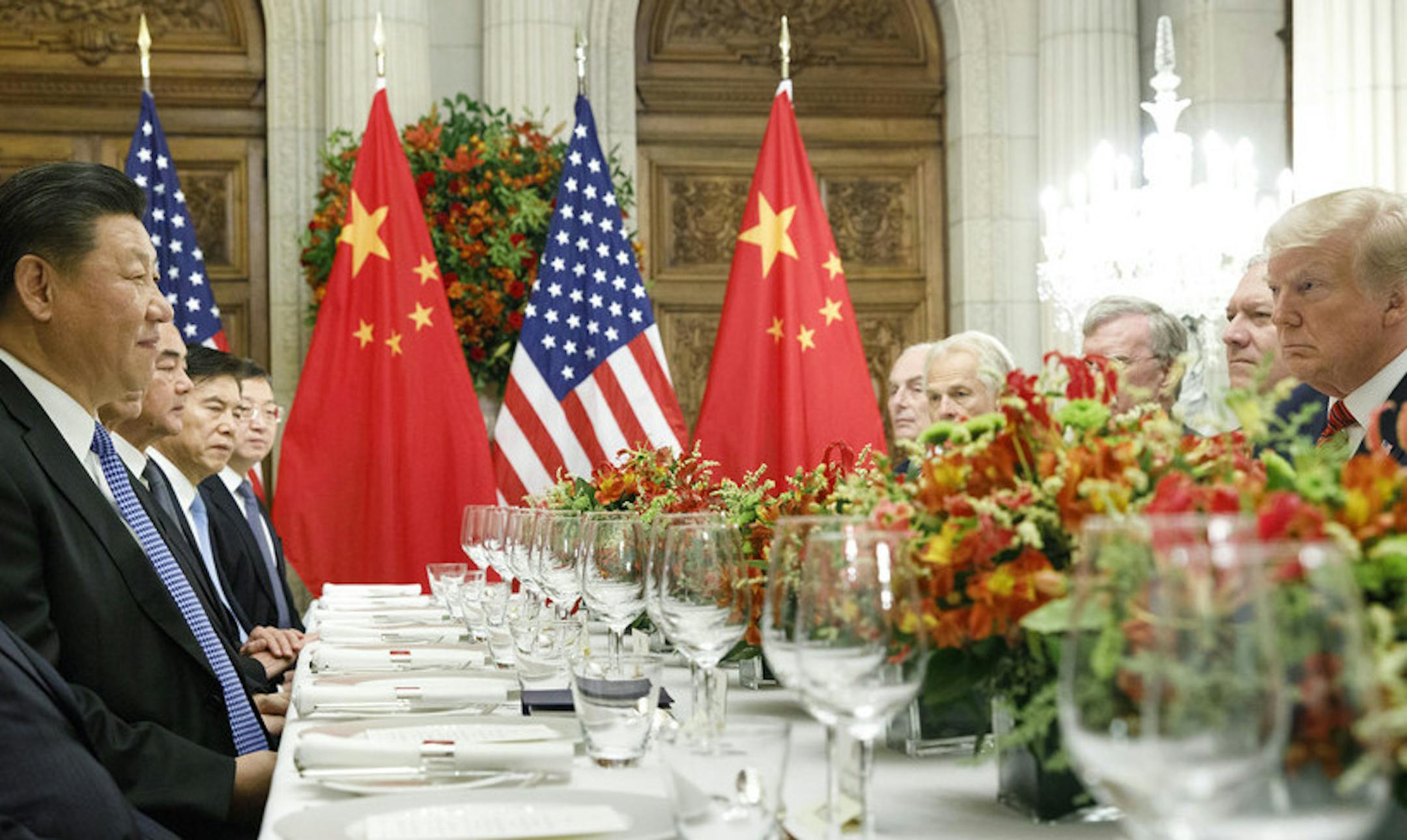 FILE-- President Donald Trump at a bilateral dinner meeting with President Xi Jinping of China during the Group of 20 summit at the Hyatt Palace Hotel in Buenos Aires, Argentina, Dec. 1, 2018. While the trade war between the United States and China has been put on hold, new disputes over a series of detentions have raised alarm on both sides of the Pacific. (Tom Brenner/The New York Times)