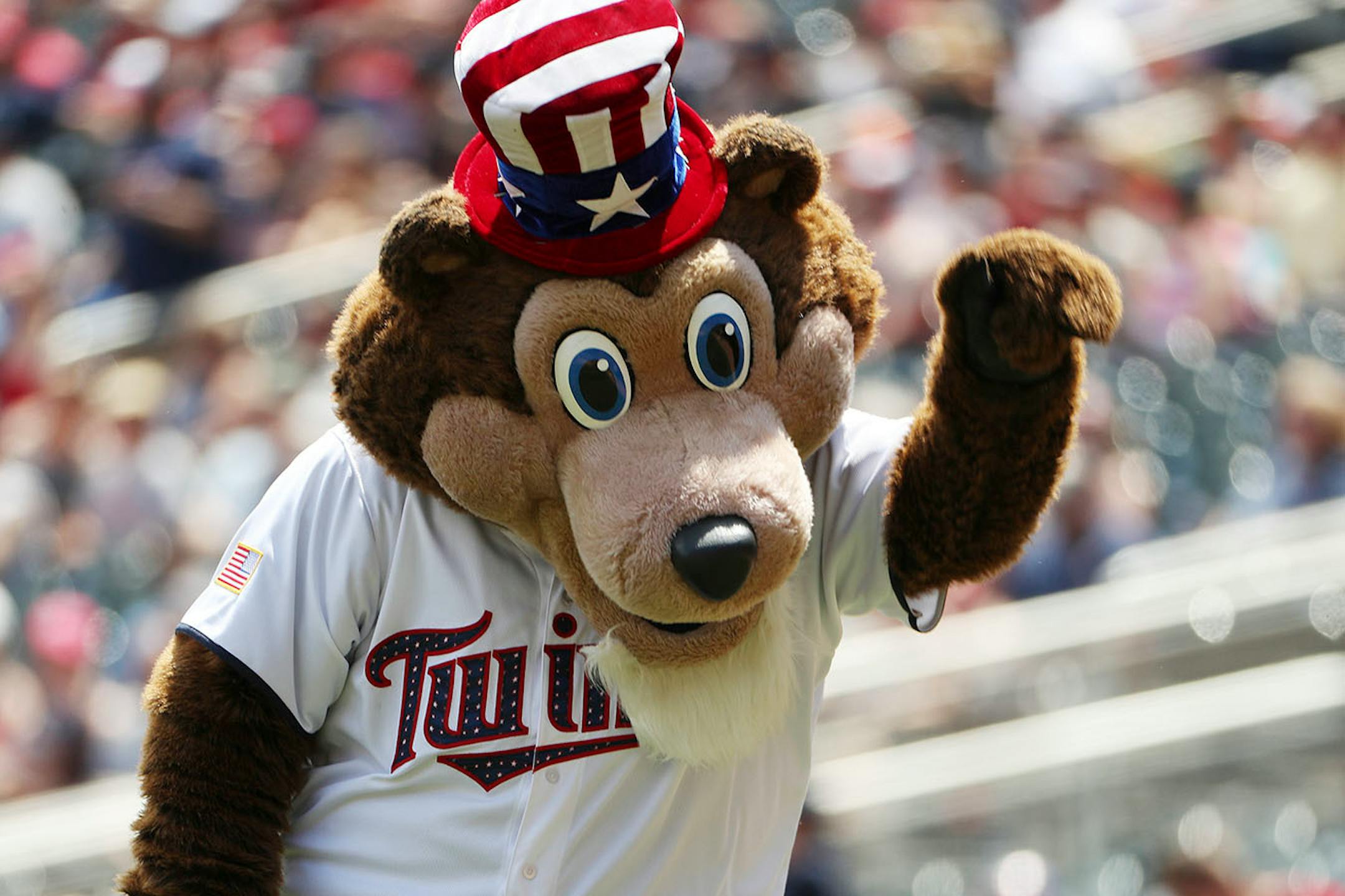 The Minnesota Twins mascot TC Bear took to the field dressed as Uncle Sam prior to the first inning.