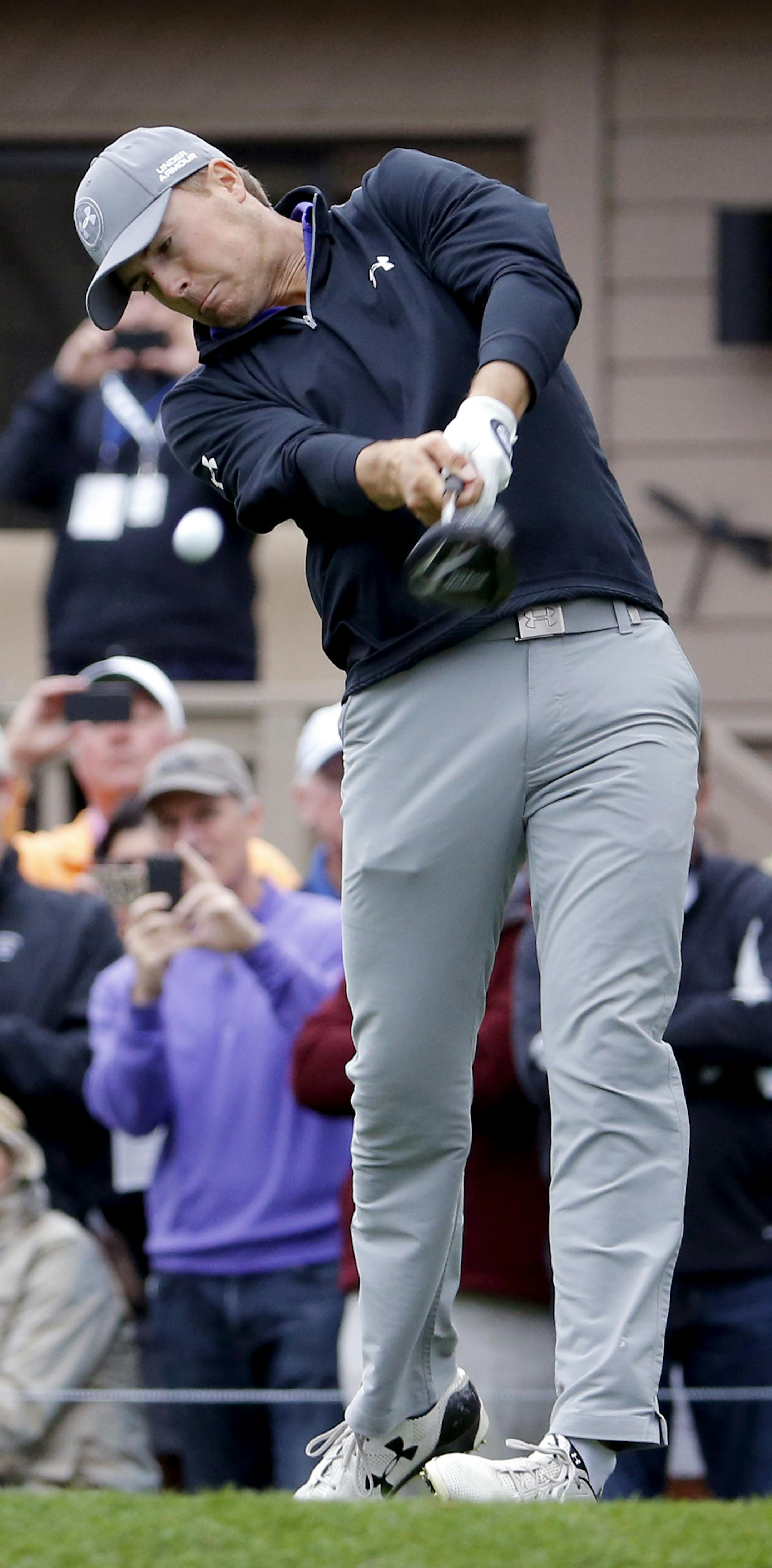 Jordan Spieth hits off the third tee during the first round of the RBC Heritage golf tournament in Hilton Head Island, S.C., Thursday, April 16, 2015. (AP Photo/Stephen B. Morton)