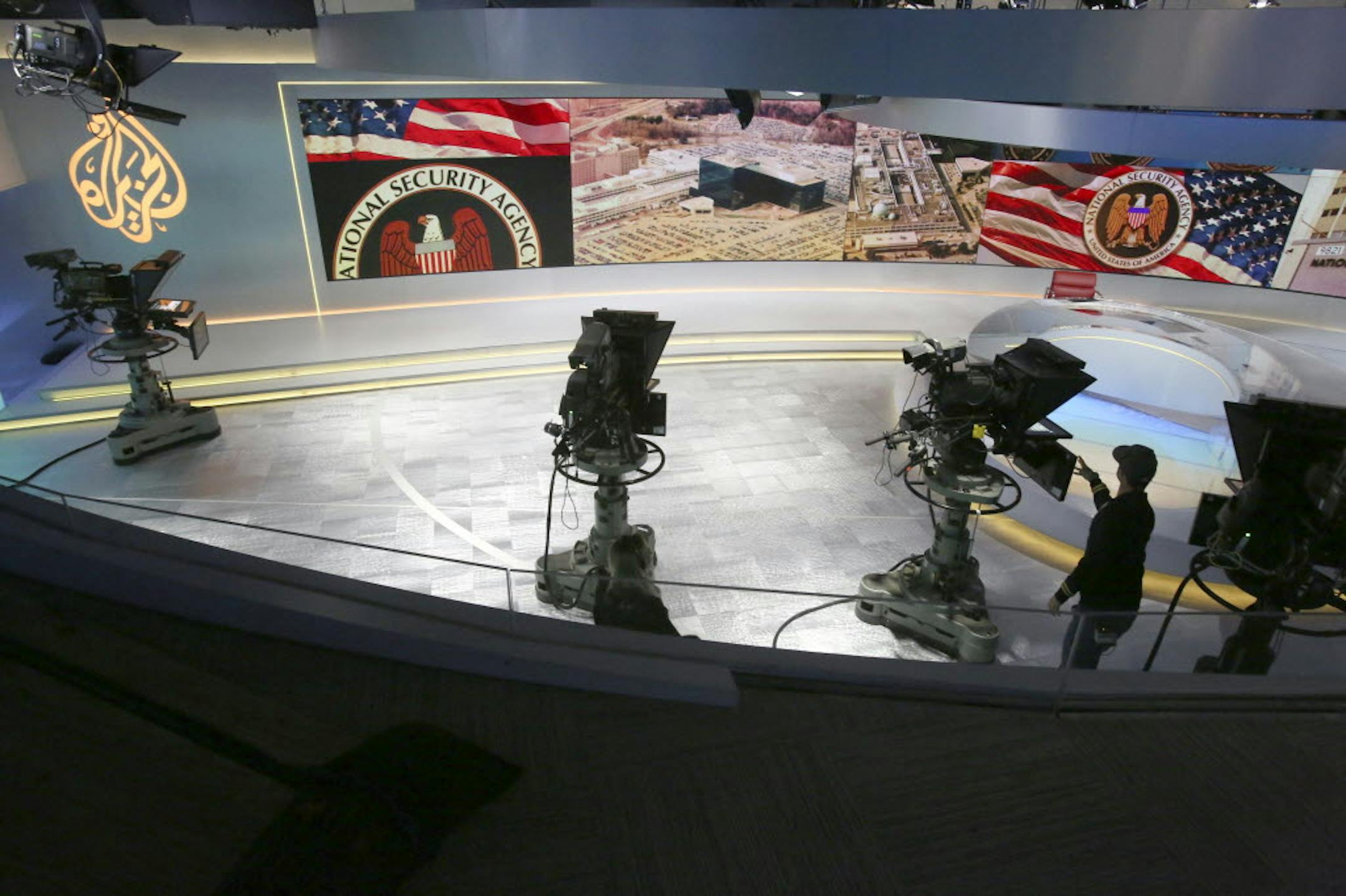 A set for news broadcasts at the Al Jazeera America headquarters in New York.