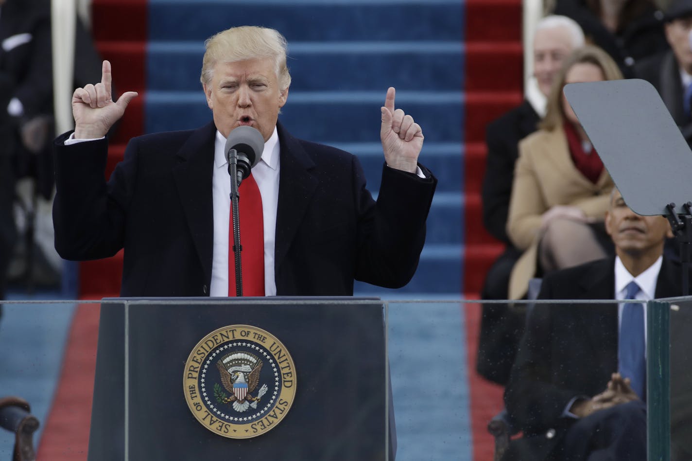 President Donald Trump delivers his inaugural address after being sworn in as the 45th president of the United States during the 58th Presidential Inauguration at the U.S. Capitol in Washington, Friday, Jan. 20, 2017. (AP Photo/Patrick Semansky)