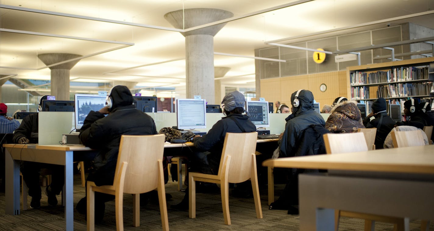 Minneapolis Central Library, located at 300 Nicollet Mall in downtown has been coping with an influx of homeless people. Thursday, January 31, 2013 ] GLEN STUBBE * gstubbe@startribune.com ORG XMIT: MIN1301311637253206