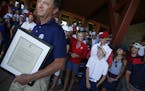 Davis Love will captain the 2016 Ryder's Cup team. He received an honorary membership to the Hazeltine golf course which will host the event.] Richard