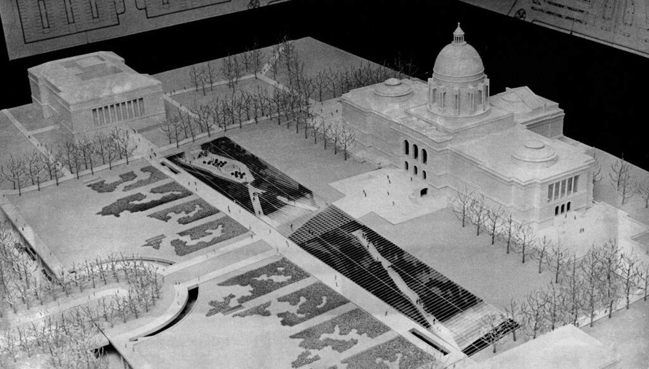 March 7, 1977 Winning Design for Underground Capitol Center includes three Parking levels, a Main Floor and a Mezzanine Center by Chicago's Helmut Jahn will connect to Capitol through a two-story terraced garden. Tom Sweeney, Minneapolis Star Tribune