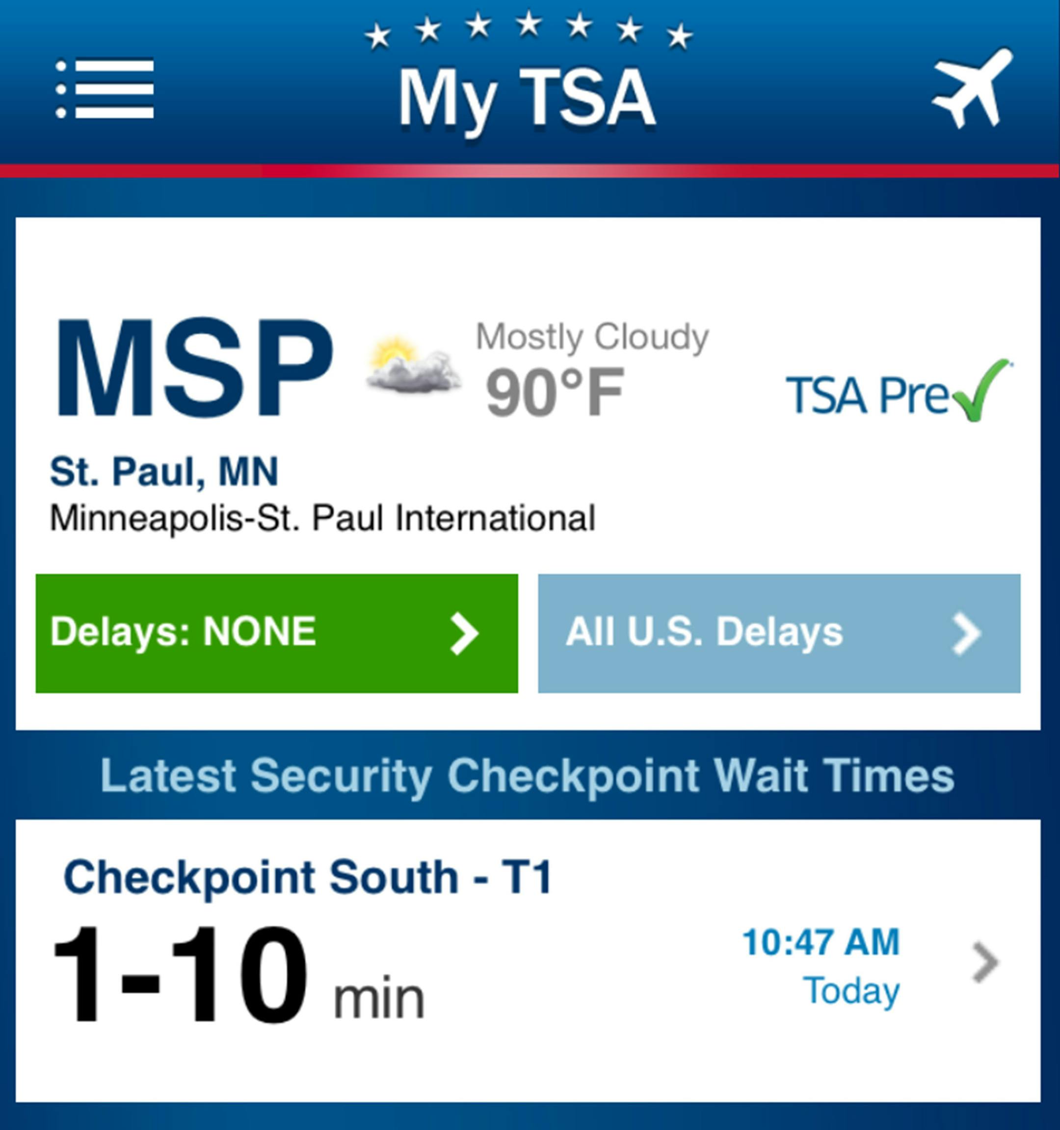 A screengrab of the My TSA app.