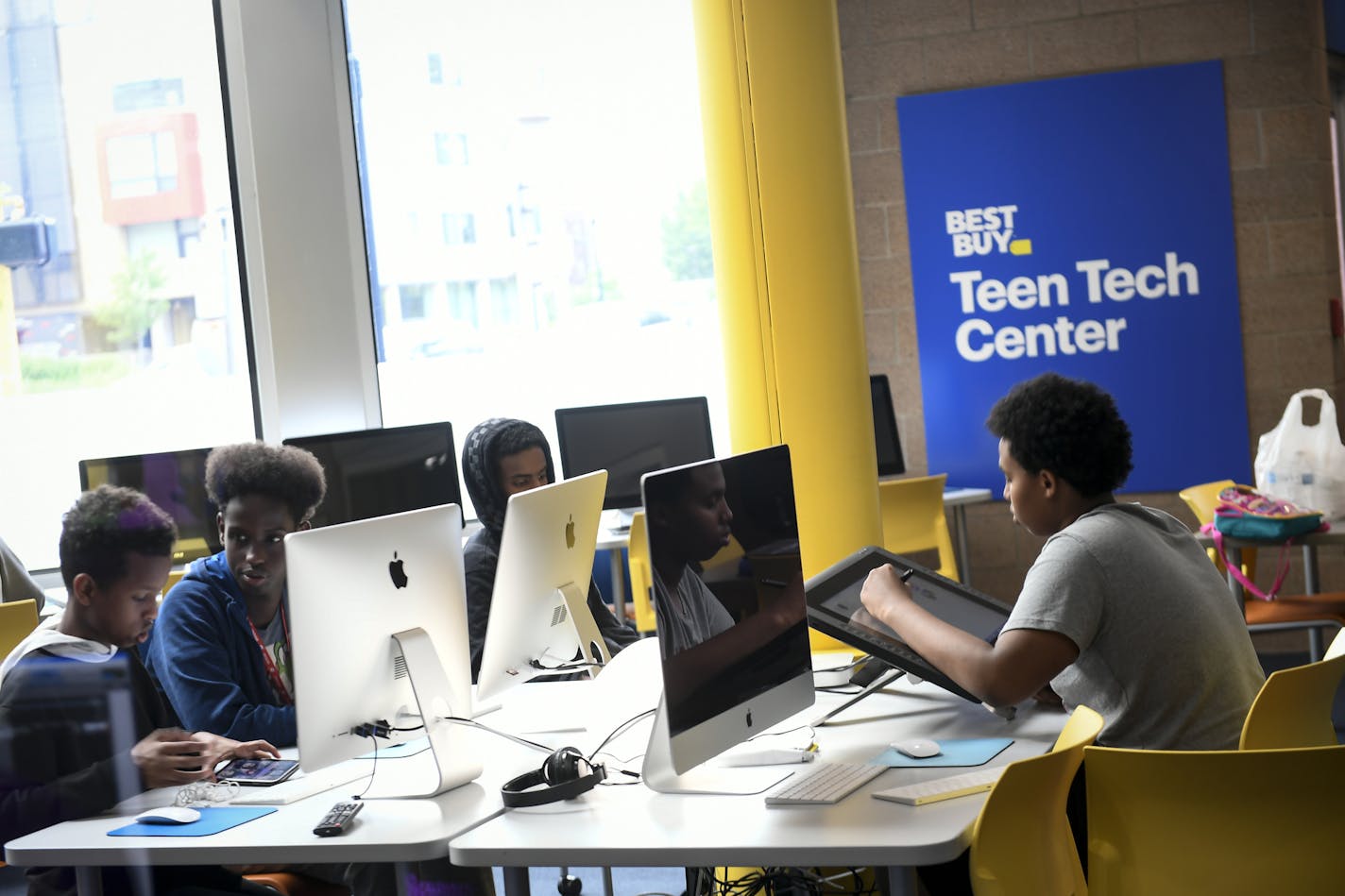 Best Buy is launching a scholarship program to extend the services offered at through its Teen Tech Centers, like this one photographed in Minneapolis earlier this year.