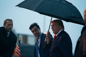 President Donald Trump arrived at Minneapolis-St. Paul Air Reserve Station on his way to speak at the Target Center in Minneapolis, Minnesota.