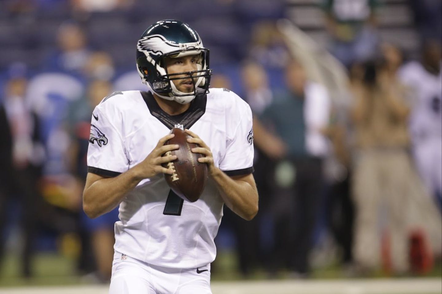 Philadelphia Eagles quarterback Sam Bradford (7) throws against the Indianapolis Colts during the second half of an NFL preseason football game in Indianapolis, Saturday, Aug. 27, 2016.