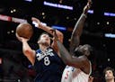 The Timberwolves move on without injured star Jimmy Butler by inserting Nemanja Bjelica (8) into the starting lineup at small forward and sliding Andr
