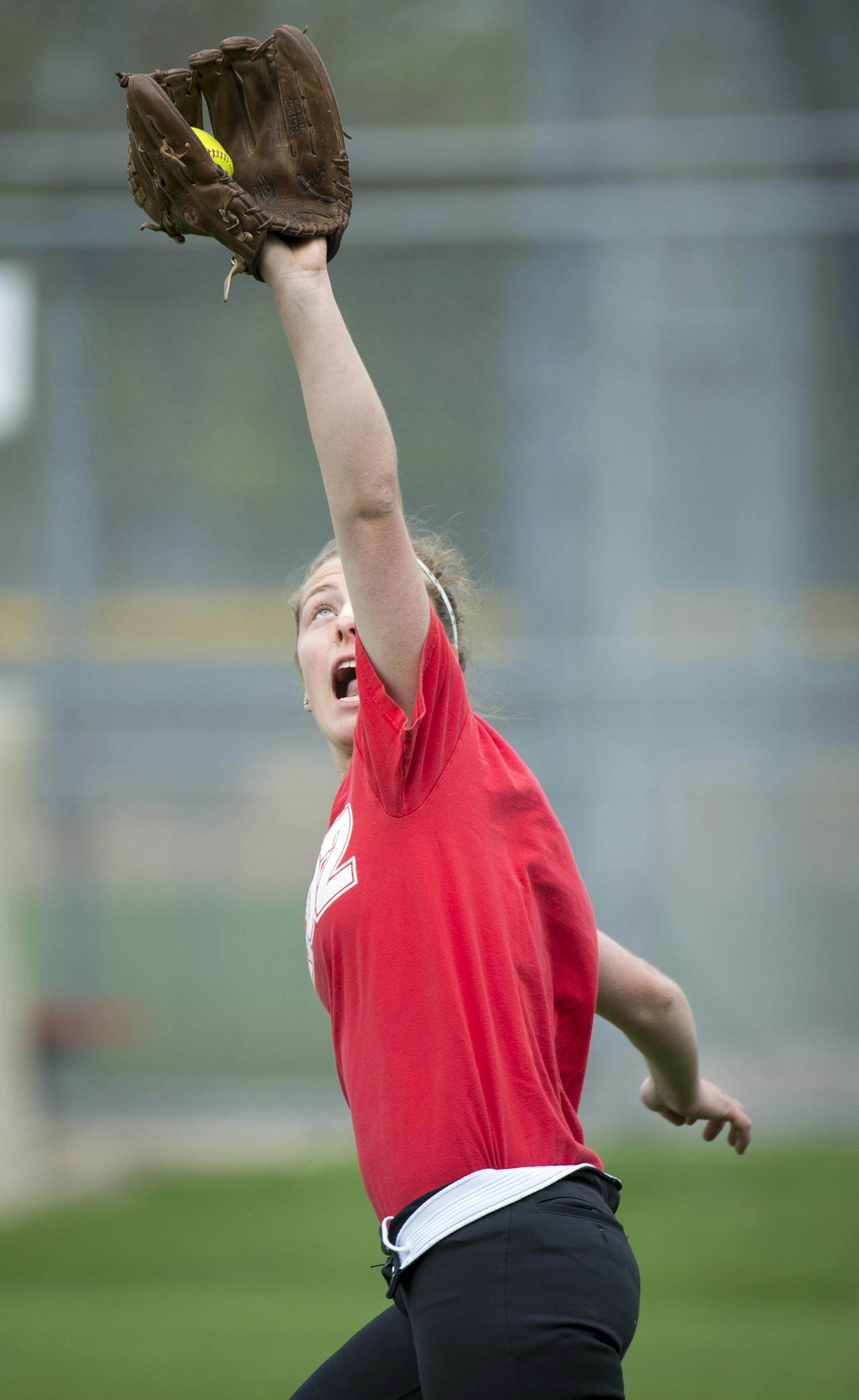 Bloomington Jefferson junior outfielder Emily Carr caught a fly ball during Friday's practice. ] Aaron Lavinsky • aaron.lavinsky@startribune.com Bloomington Jefferson's softball team has been Class 3A consolation champs for four straight years. The Jaguars are ranked No. 2 this year. Just getting to the state tournament is no longer the goal. For Jefferson, it won't be a successful year unless it wins a state tournament quarterfinal game. Bloomington Jefferson practiced at Dred Scott Fiel