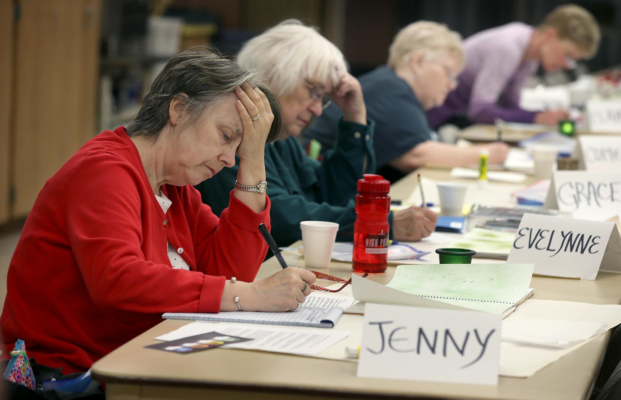 Jenny Bach and other senior students worked on their journals during Gabriel Ross' program called Soul Journal, Thursday, April 30 in Minneapolis, MN. Ross also teaches the same class to women in the Shakopee Women's Prison. ] (ELIZABETH FLORES/STAR TRIBUNE) ELIZABETH FLORES • eflores@startribune.com