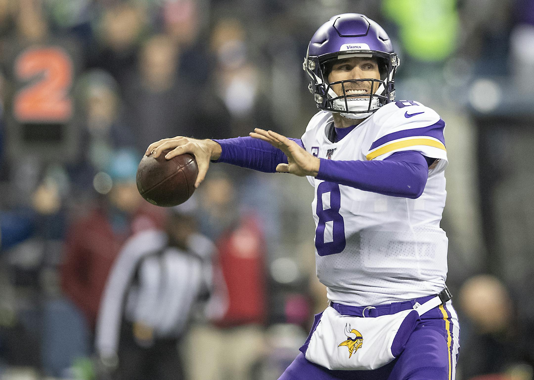 Vikings quarterback Kirk Cousins looked downfield for a wide receiver in the second quarter. ] ELIZABETH FLORES • liz.flores@startribune.com The Minnesota Vikings take on the Seattle Seahawks at CenturyLink Field, Monday, December 2, 2019 in Seattle, WA. ORG XMIT: MIN1912022050373215
