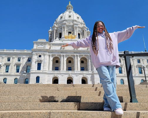 Haley Taylor Schlitz at the Minnesota State Capitol shortly after moving to Minnesota last year.