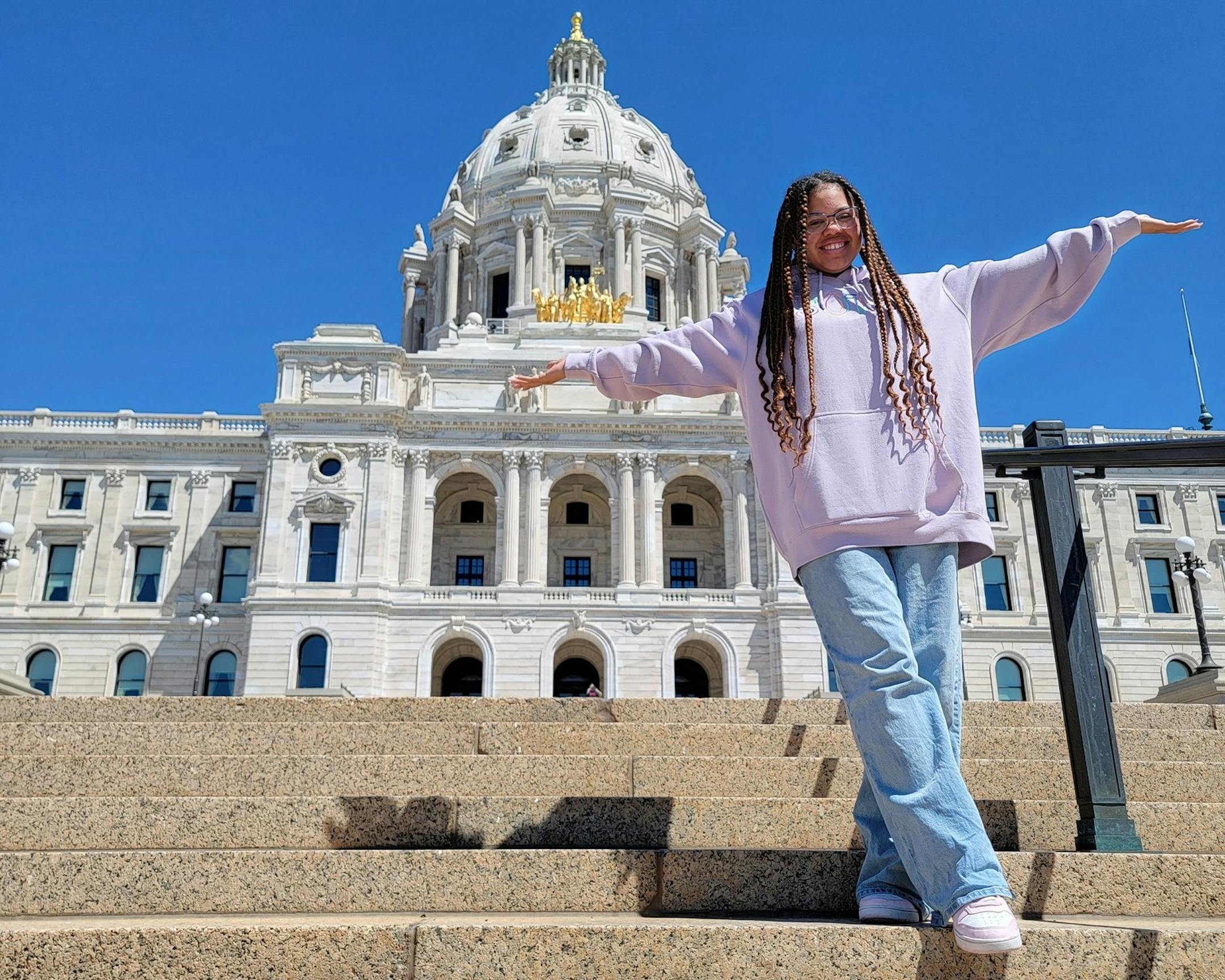 Haley Taylor Schlitz at the Minnesota State Capitol shortly after moving to Minnesota last year.