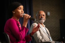 Don Samuels listens to U.S. Rep. Ilhan Omar May 11 during the Fifth Congressional District's DFL endorsing convention: It's easier to inflame passions