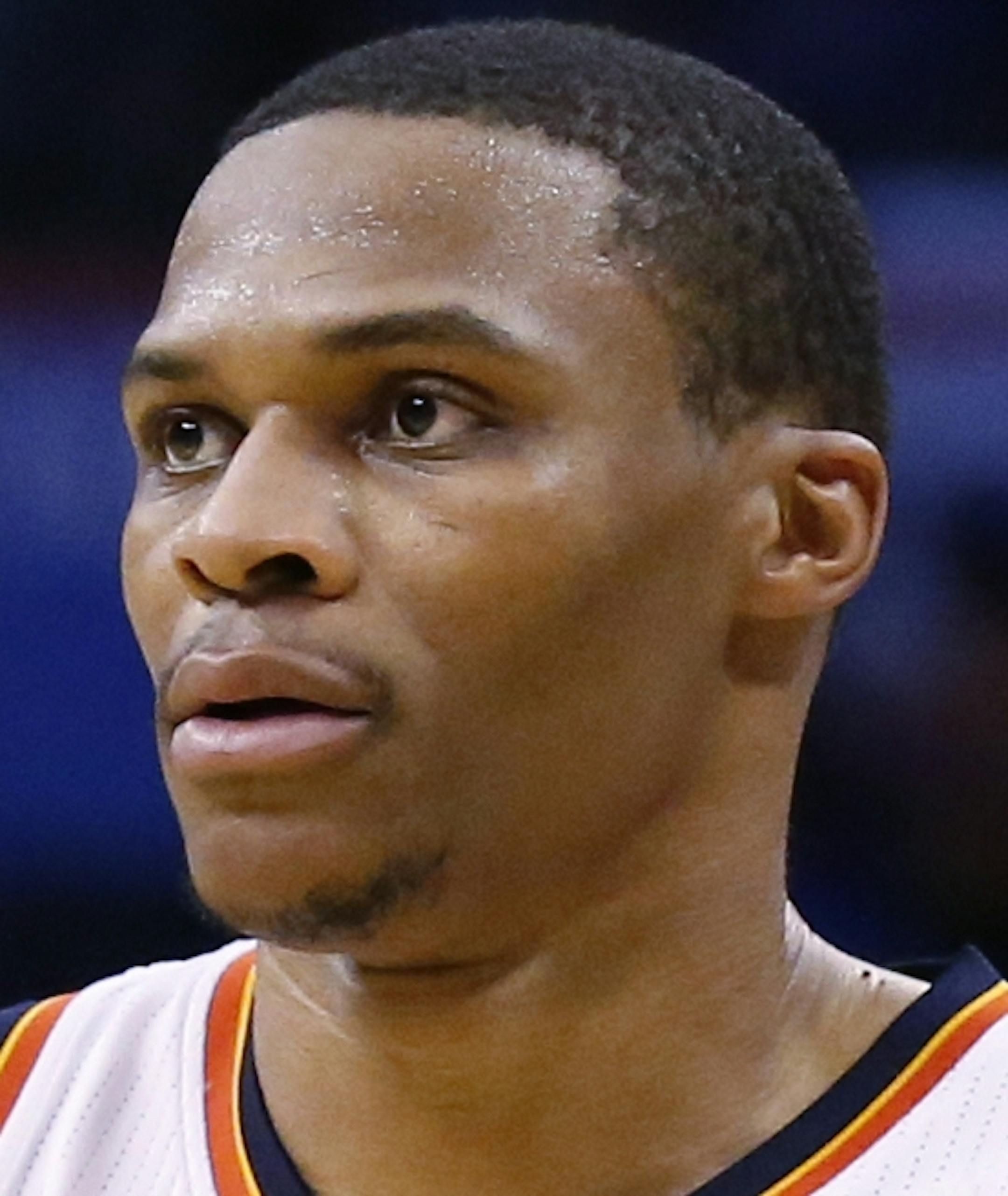 Oklahoma City Thunder guard Russell Westbrook (0) is pictured during an NBA basketball game between the Minnesota Timberwolves and the Oklahoma City Thunder in Oklahoma City, Sunday, Oct. 16, 2016. (AP Photo/Sue Ogrocki) ORG XMIT: OKSO