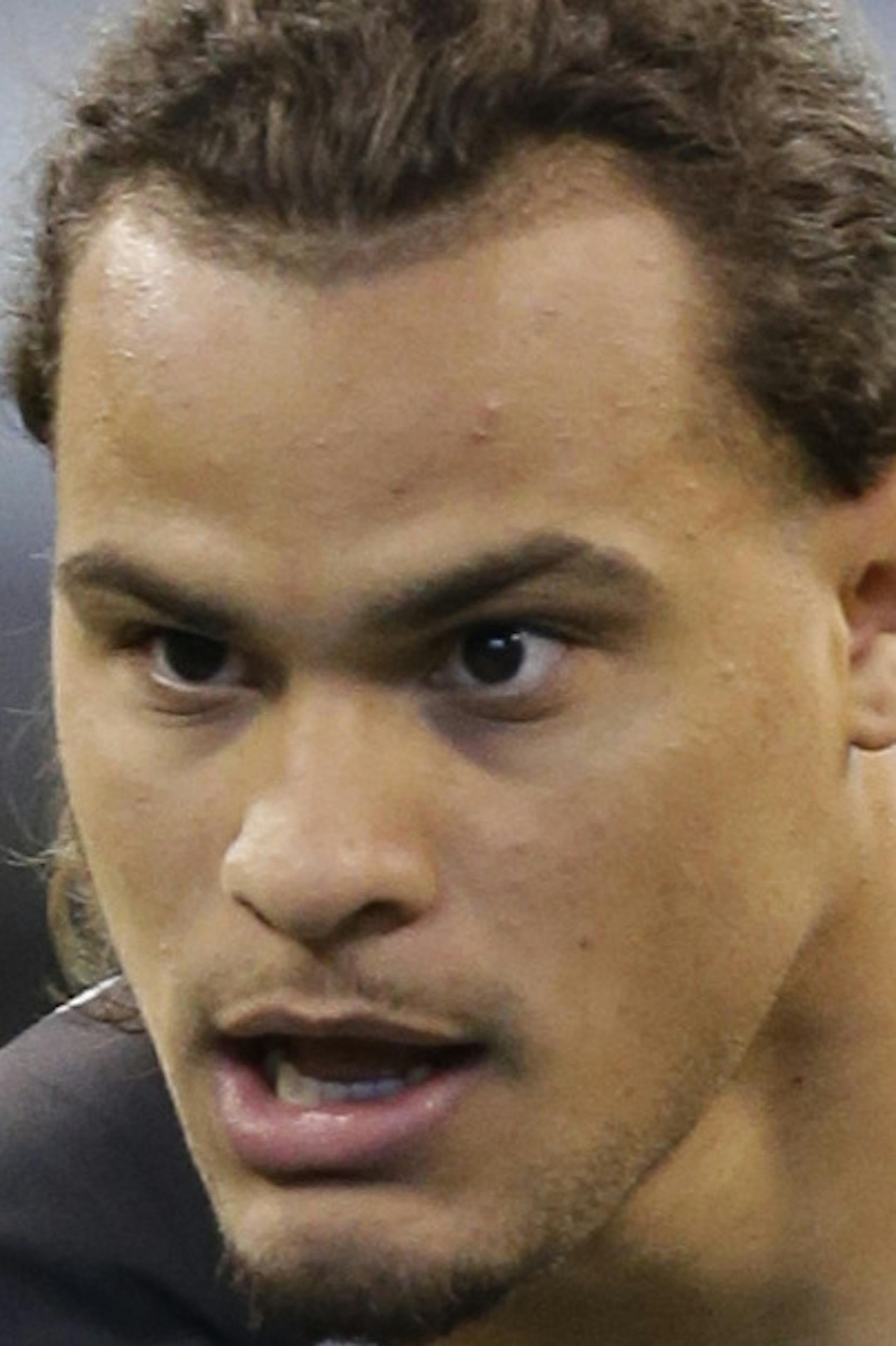 Arizona State linebacker Carl Bradford runs a drill at the NFL football scouting combine in Indianapolis, Monday, Feb. 24, 2014. (AP Photo/Michael Conroy) ORG XMIT: NYOTK