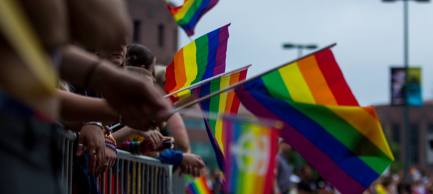 Attendees hold pride flags along the parade route. ] NICOLE NERI &#xa5; nicole.neri@startribune.com
BACKGROUND INFORMATION: Sunday June 23, 2019 at the Minneapolis Pride Parade, starting at 2nd Avenue and 3rd Street and ending at Loring Park.