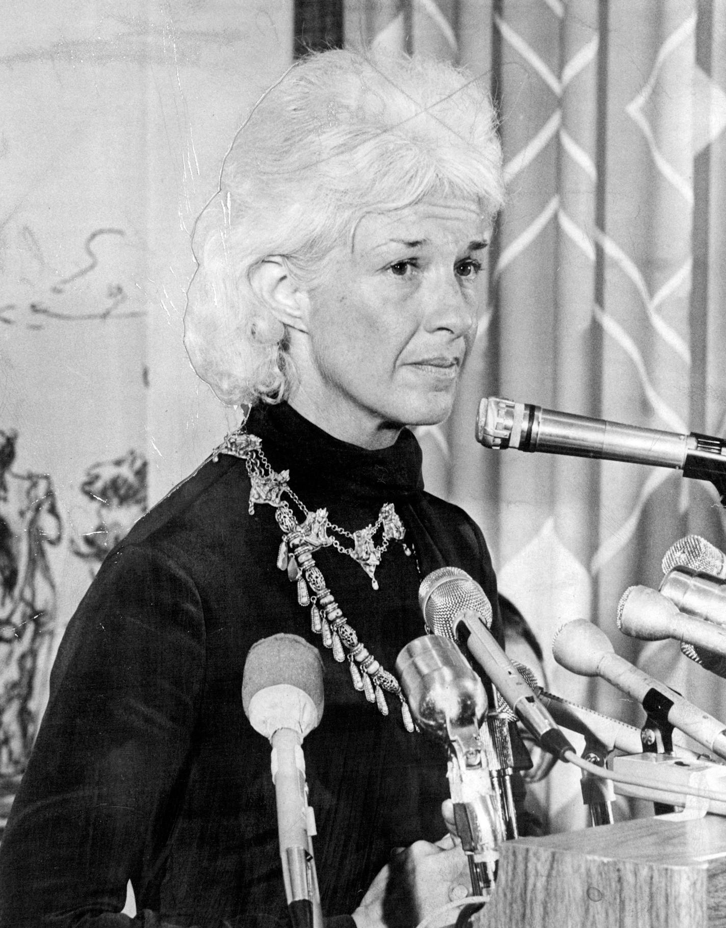 July 31, 1972 MRS. HARRY C. PIPER JR. During press conference yesterday Virginia Piper, the victim of the most expensive kidnapping in the history of American crime, yesterday appeared happy and relaxed during her half-hour presentation to reporters. The 49-year-old, silver-haired wife of Harry (t Piper Jr., board chairman of Piper, Jaffray and Hopwood Inc., eased her way through a swarm of questions concerning her 48-hour ordeal that ended when FBI agents found her tied to a tree near Jay Cooke State Park southwest of Duluth, Minn. July 30, 1972 August 7, 1972 April 13, 1977 October 3, 1977 Larry Schreiber, Minneapolis Star Tribune