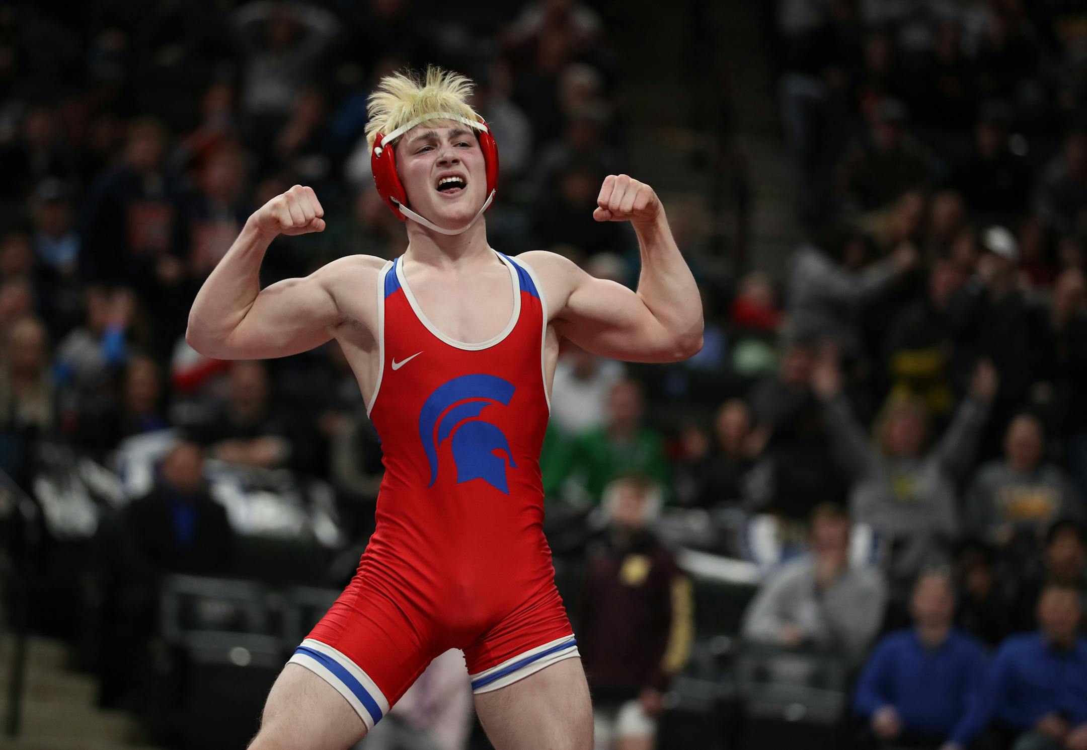 Ryan Sokol of Simley defeated Charlie Pickell of Mankato West in their class 2A 132 lb. weight division match. ] Shari L. Gross • shari.gross@startribune.com