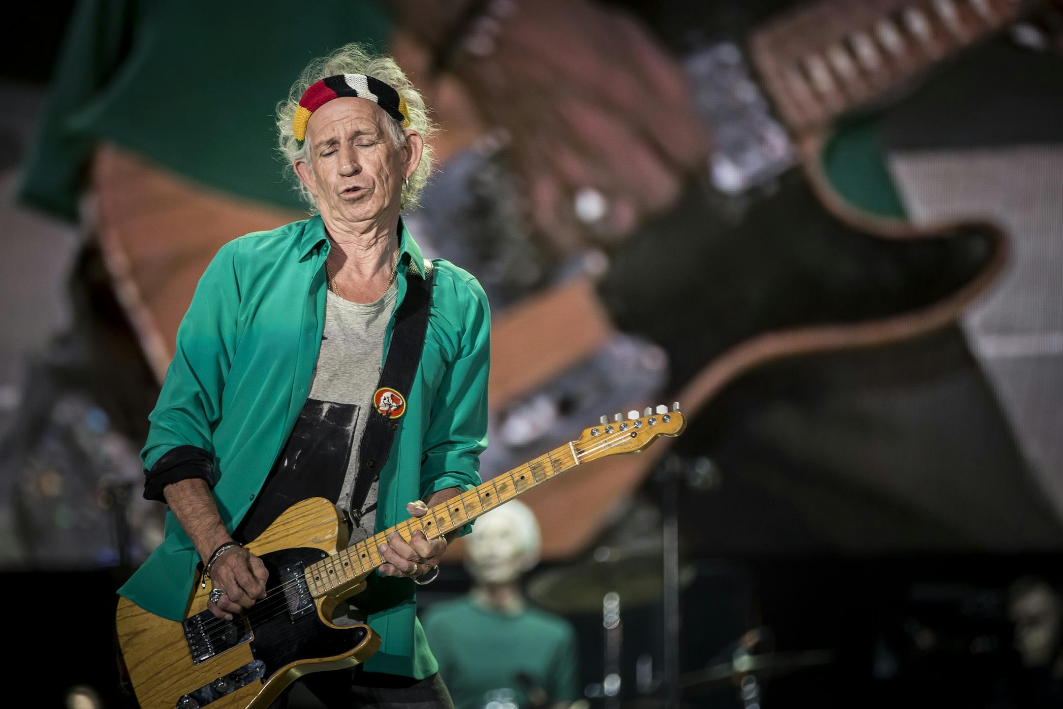Keith Richards and the Rolling Stones play at Desert Trip, the boomer-friendly festival, at the Coachella site in Indio, Calif., Oct. 7, 2016. The Stones remain inveterate showmen, and their set was both energetic and musicianly, focused on the blues and songs about perseverance against mortality.