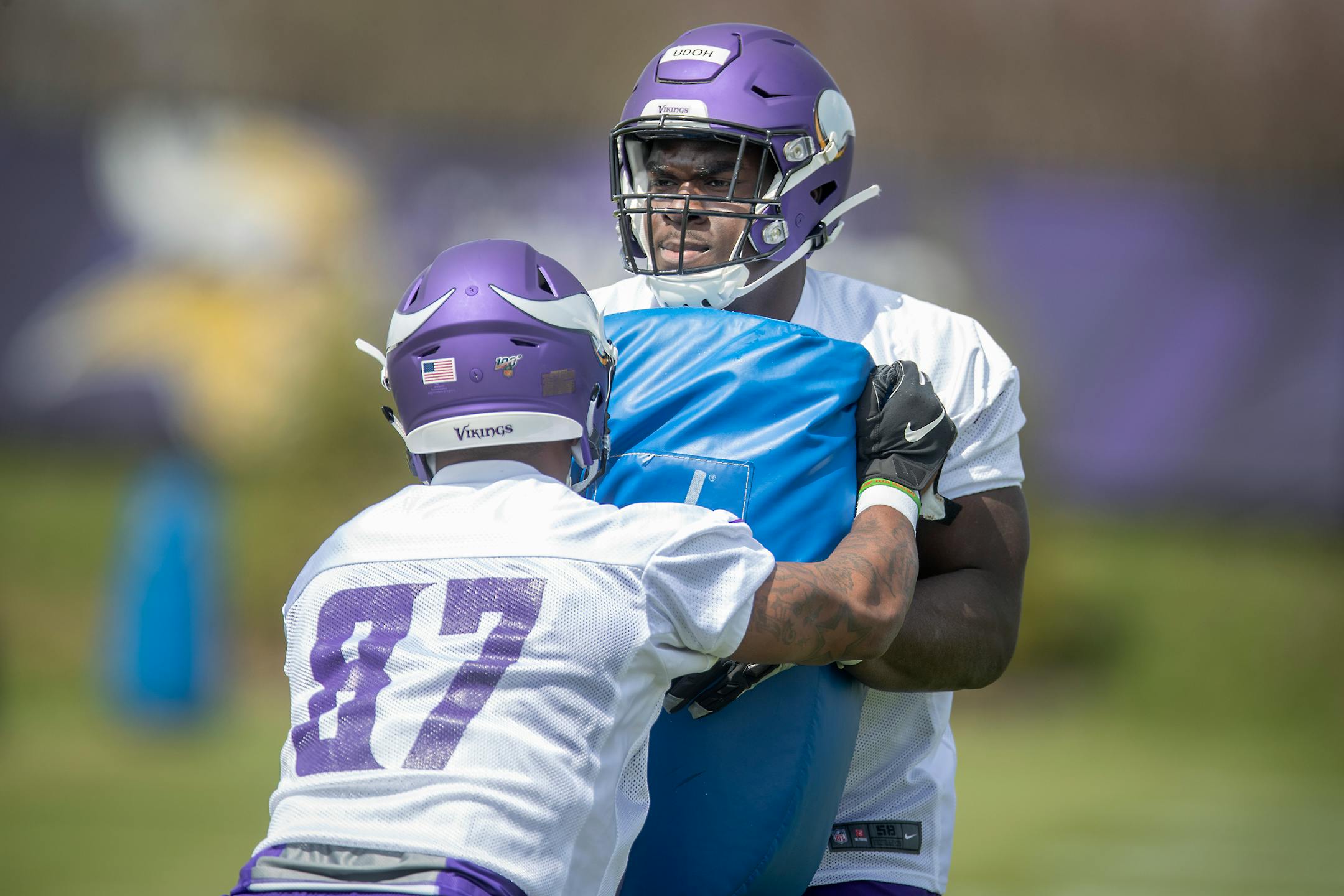 Minnesota Viking's rookie tackle Okisaemeka Udoh worked out during a mini-camp practice at the Twin Cities Orthopedic Center, Friday, May 3, 2019 in Eagan, MN. ] ELIZABETH FLORES • liz.flores@startribune.com