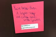 A "senior prank" at New Prague High School was positive messages written on Post-Its and stuck to lockers.