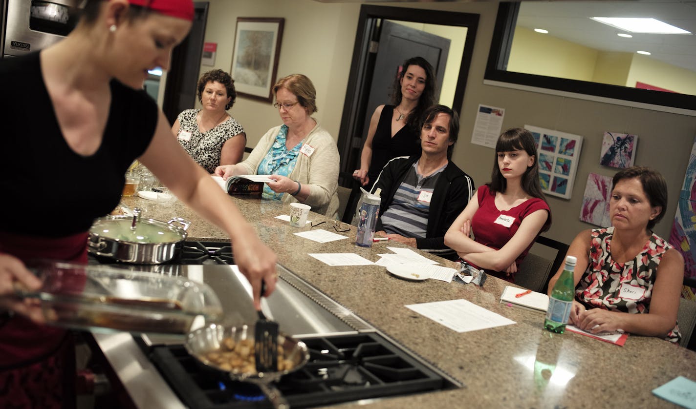 On July 10, 2014, at the Twin Cities Gilda's Club, chef Lisa Dahlmeier madea tempeh/ soba-buckwheat stir fry that was also fat by using water to cook the ingredients rather than the oil.] Richard Tsong-Taatarii/rtsong-taatarii@startribune.com