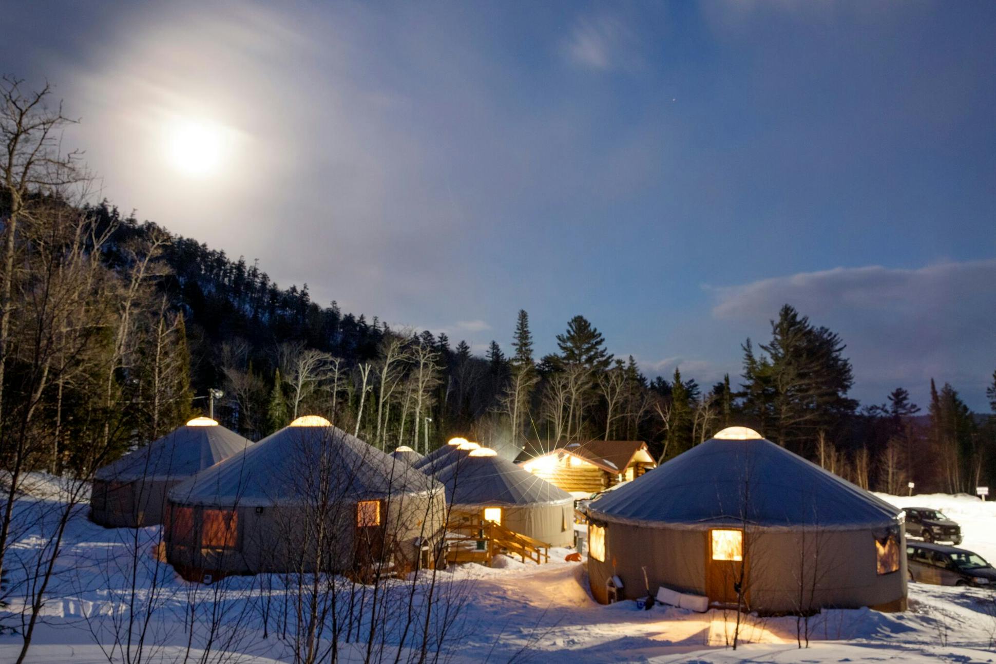 Several yurts adjacent at Mount Bohemia provide lodging, a small grill, a restaurant and retail.