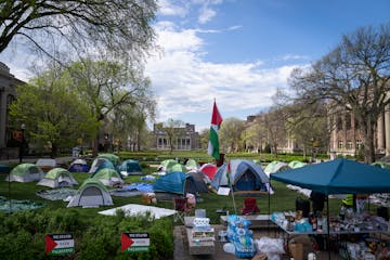 A pro-Palestinian tent encampment at the University of Minnesota in Minneapolis, Minn. on Tuesday, April 30, 2024. ] LEILA NAVIDI • leila.navidi@sta