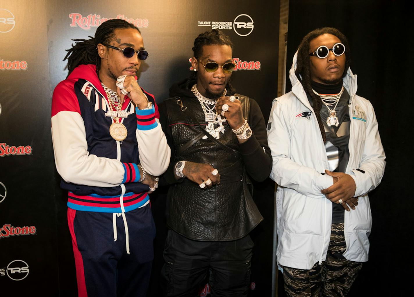 Migos posed on the red carpet at the Rolling Stone Magazine VIP party at the International Square Market on Friday night in Minneapolis.