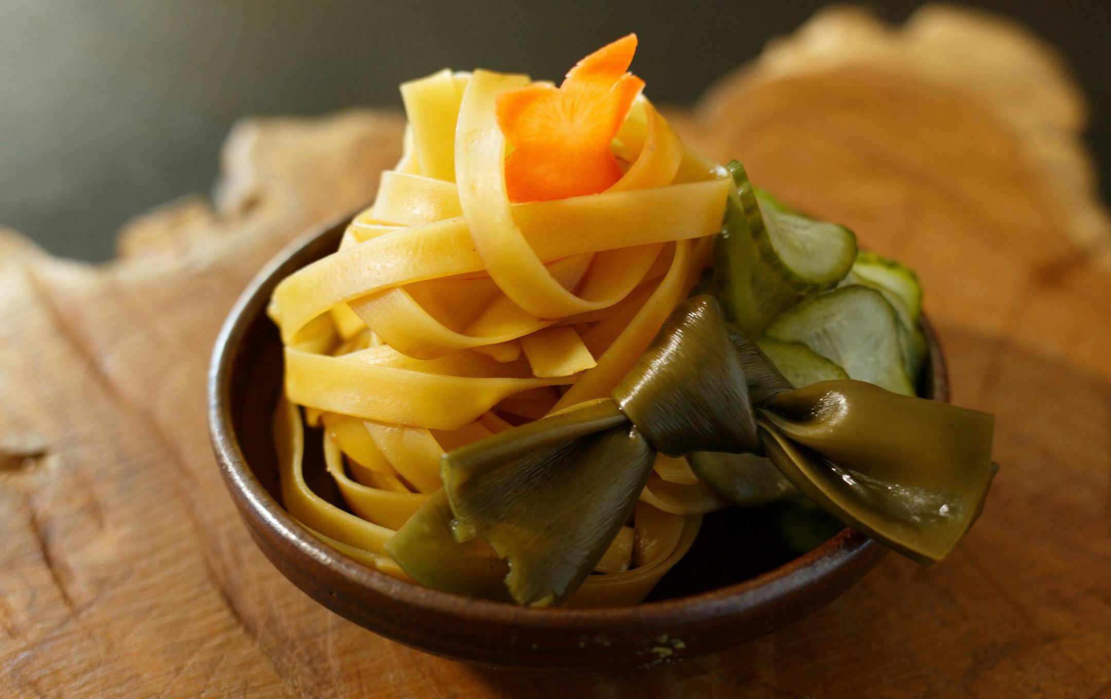 CreditL Dan West &#xec;Destarched&#xee; Egg Noodles with Cucumber-Wakame Salad