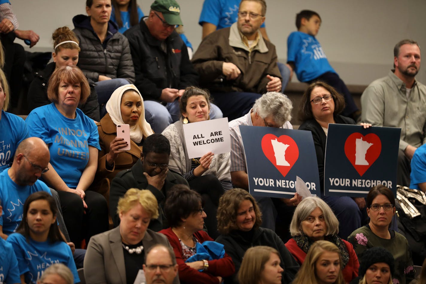 A crowd of residents pack the St. Cloud City Council meeting on Nov. 6, 2017 for a discussion on a moratorium on refugee resettlement, which failed to pass. Instead, the city passed a welcoming resolution, similar to ones Willmar and St. Joseph are going to discuss in February.