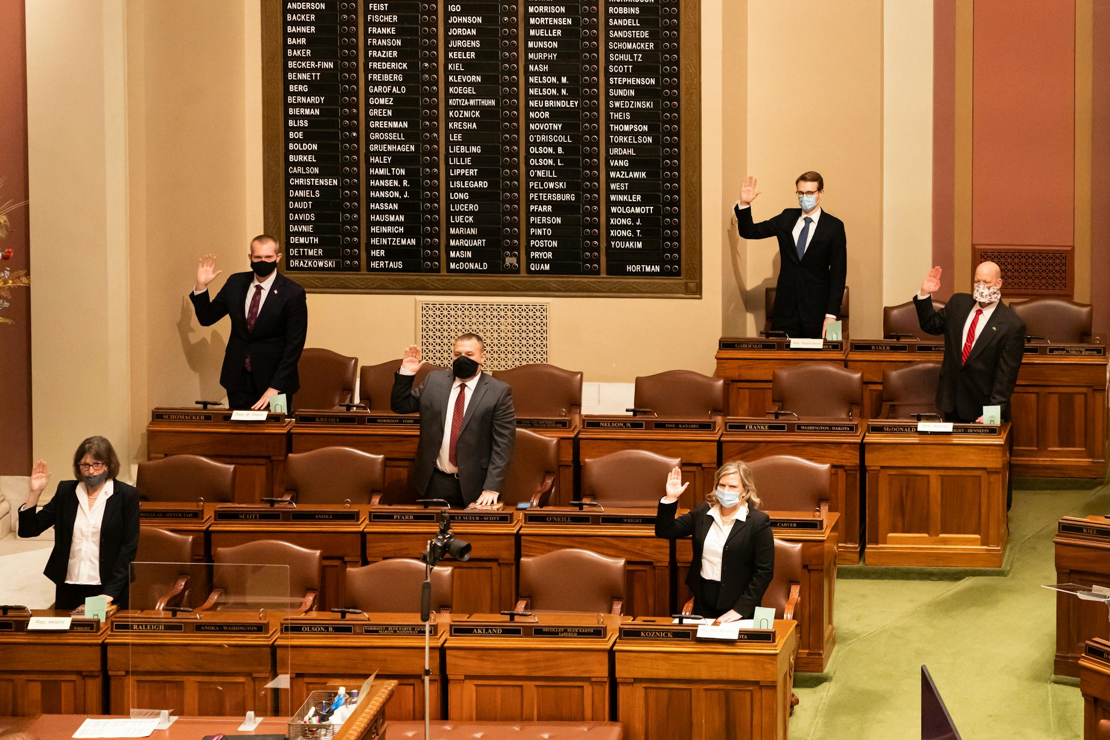 A few legislators were sworn-in in person at the House Chamber and most were sworn in remotely in groups of nine at a time, via Zoom at the Minnesota State Capitol.