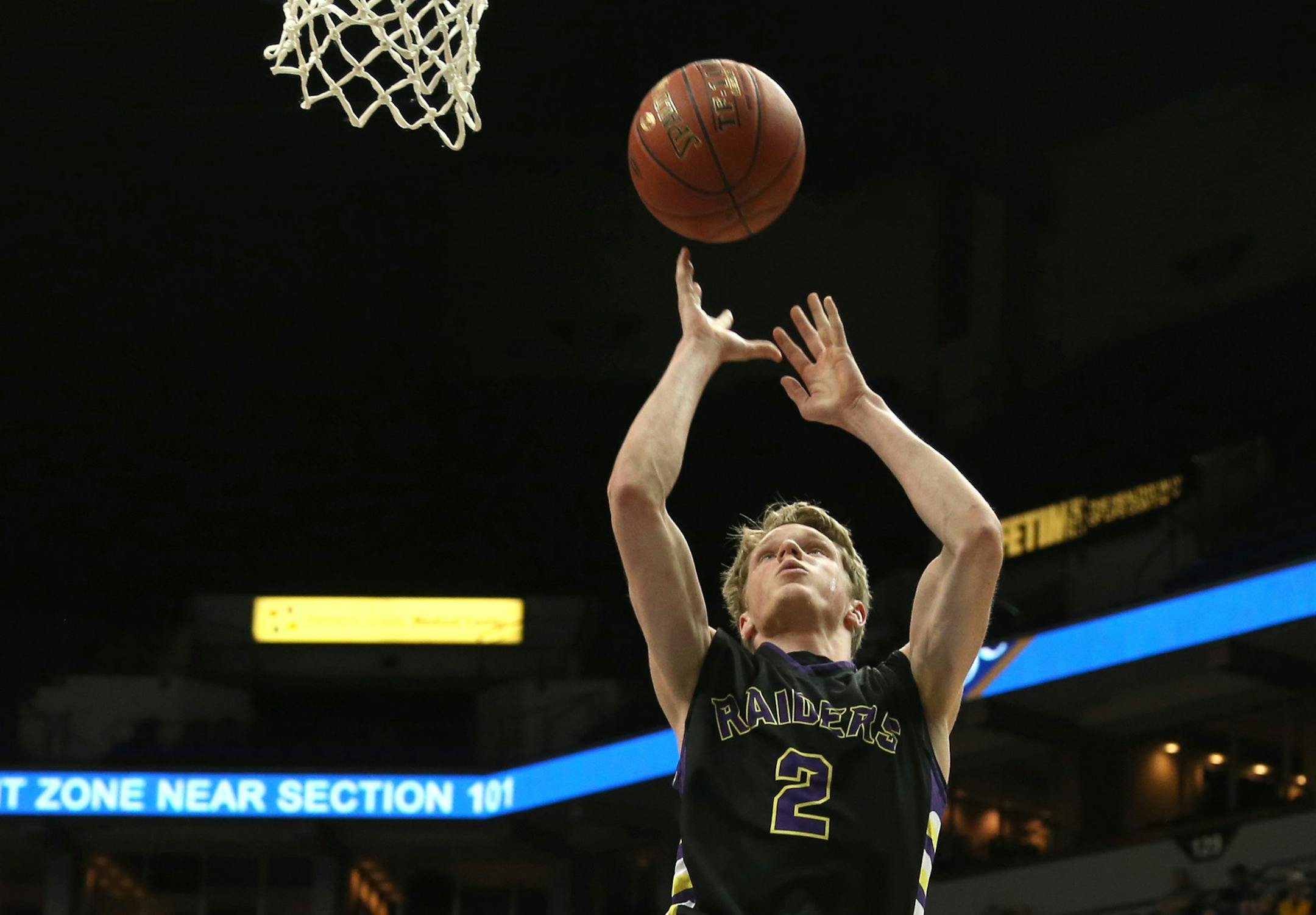 Cretin-Derham senior guard Michael Hannon drove to the basket during the second half. ] (KYNDELL HARKNESS/STAR TRIBUNE) kyndell.harkness@startribune.com During the state championship 4A quarterfinals at the Target Center in Minneapolis, MN Wednesday, March 12, 2014. Cretin-Derham Hall won 69-53 over St. Francis