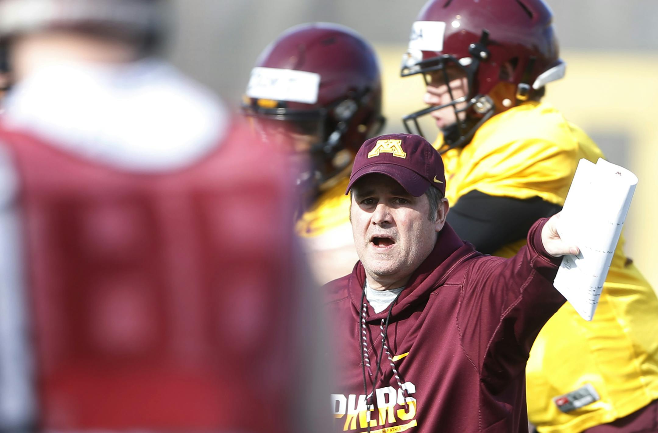 Gophers offensive coordinator Kirk Ciarrocca during football practice at the University of MinnesotaTuesday March 28 2017 in Minneapolis, MN.] JERRY HOLT • jerry.holt@startribune.com ORG XMIT: MIN1704060509390785