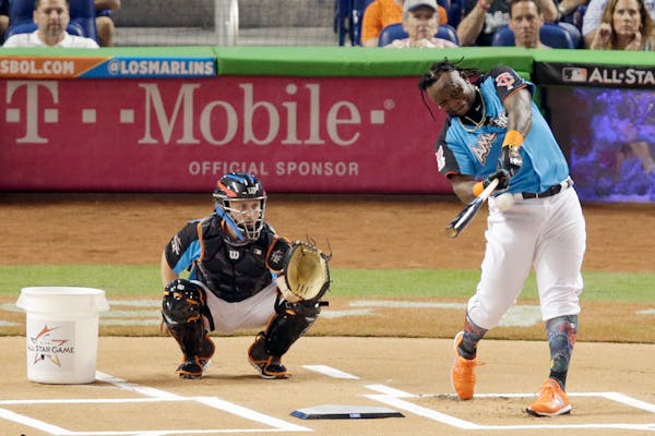 The Twins' Miguel Sano belted a pitch into the seats during All-Star Home Run Derby on Monday in Miami.