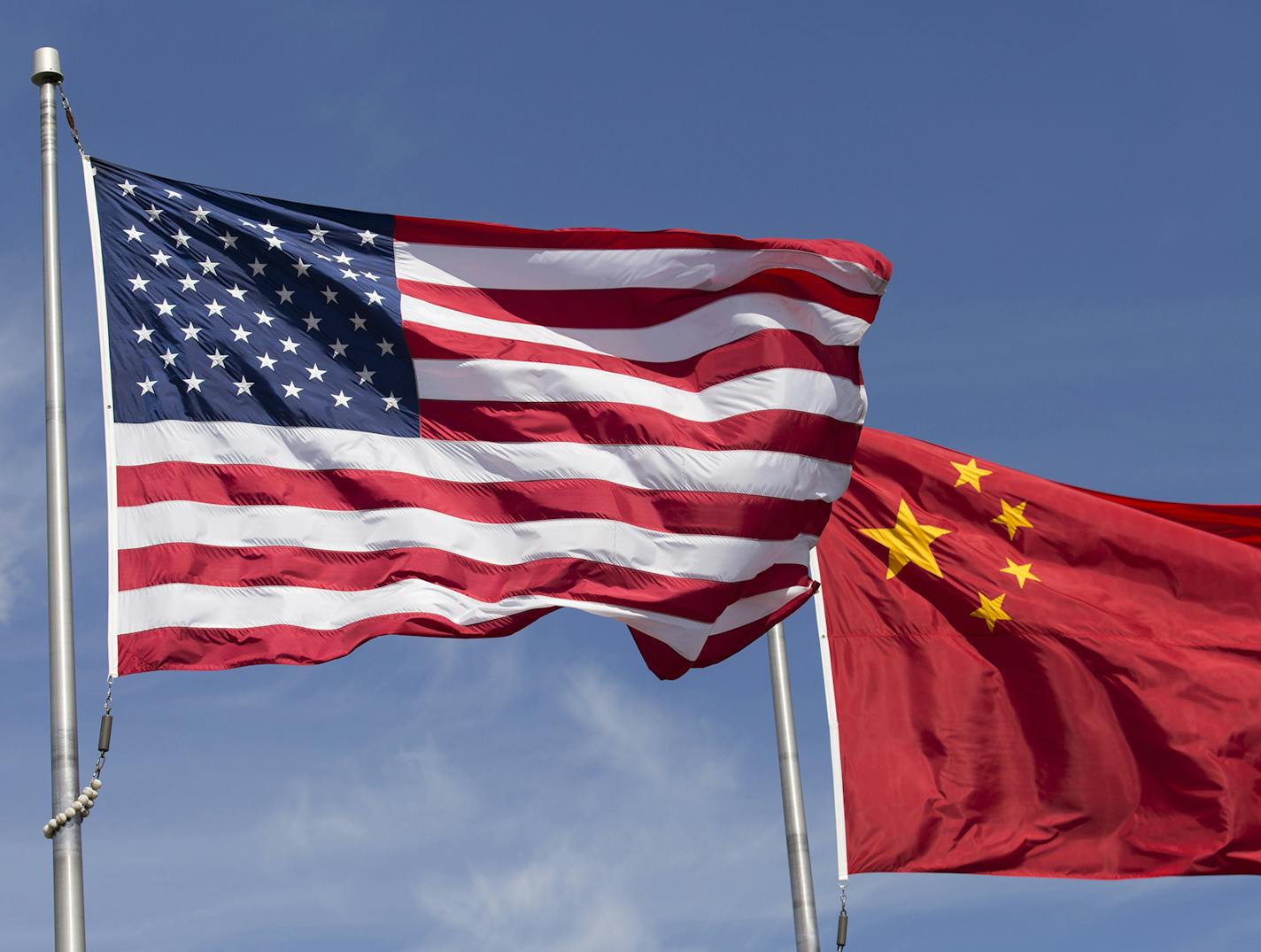 iStockphoto.com
The flag of the United States of America and the flag of the Republic of China fly together on flag poles next to each other.